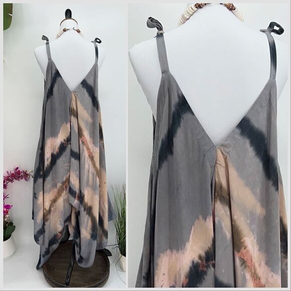 The Pō`alima Romper Cerulean Blue Gray/Pink/Charcoal Tropical Boho Wide Leg - Picture 7 of 11